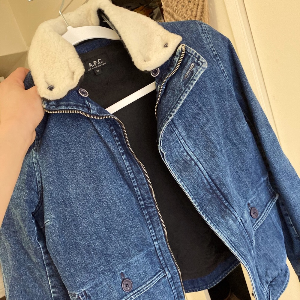 A.P.C. JEAN JACKET WITH SHERPA LINED COLLAR
